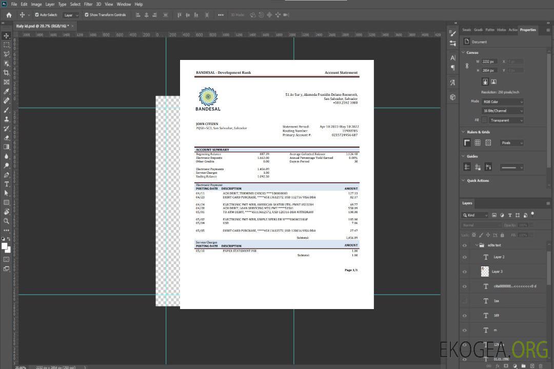 Relevé de la Banque Salvador Bandesal template